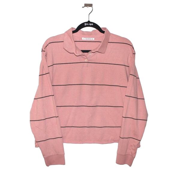 Pull & Bear Pink Cropped Collared Cozy Top Large - Picture 1 of 3